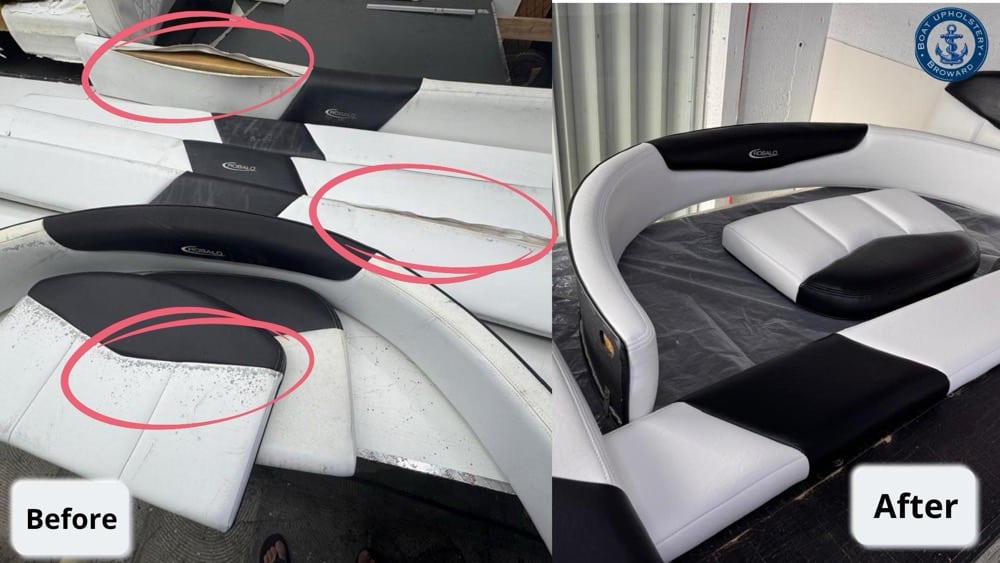 Robalo Boat upholstery restoration before and after
