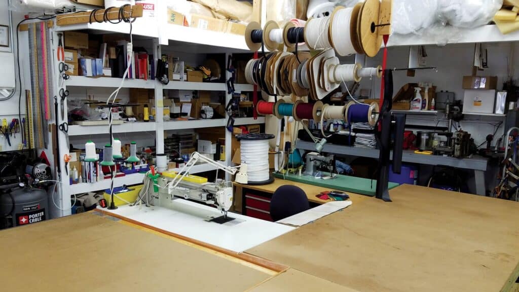 photo of a workshop with a large workbench 