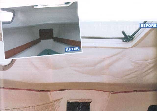 Sagging cabin ceiling and finished ceiling / Before and After photos