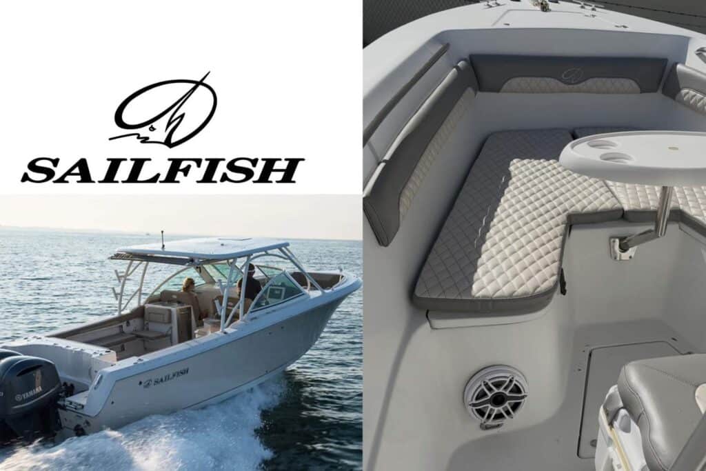 Sailfish boat on water, interior view