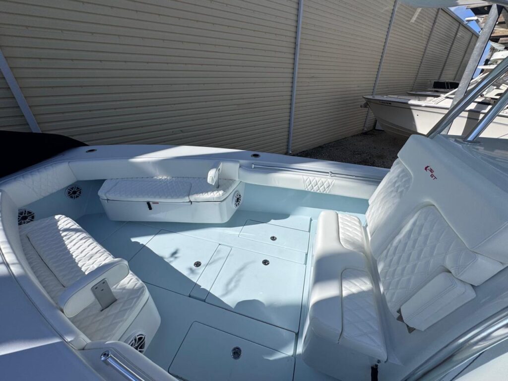 Completed Contender upholstery project with offshore-ready seating