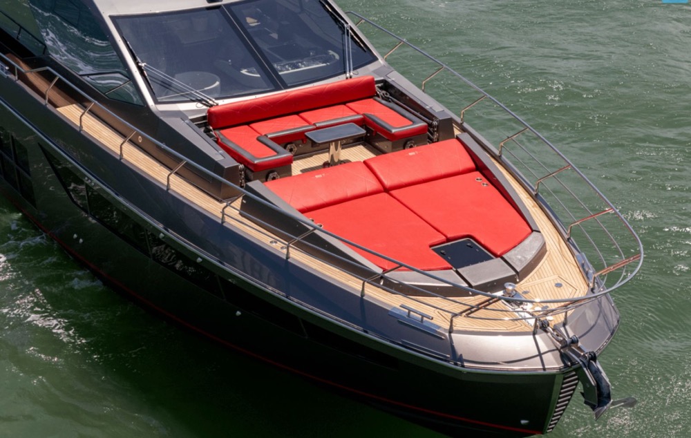 Luxury yacht with red seating area