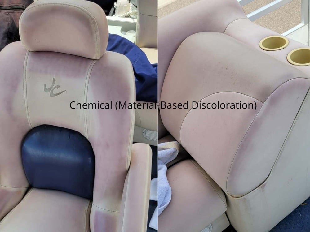 boat seats turning pink chemical discoloration following seat