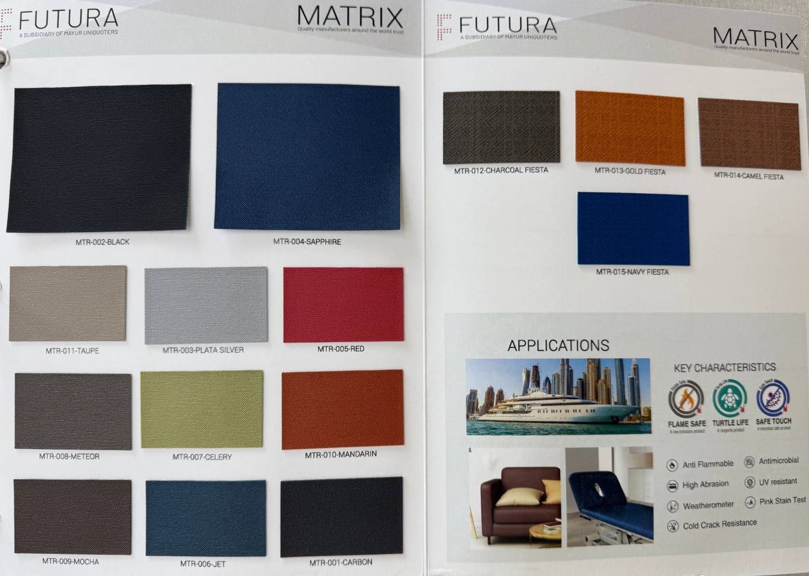 Futura Matrix physical color samples from the owner’s sample book.