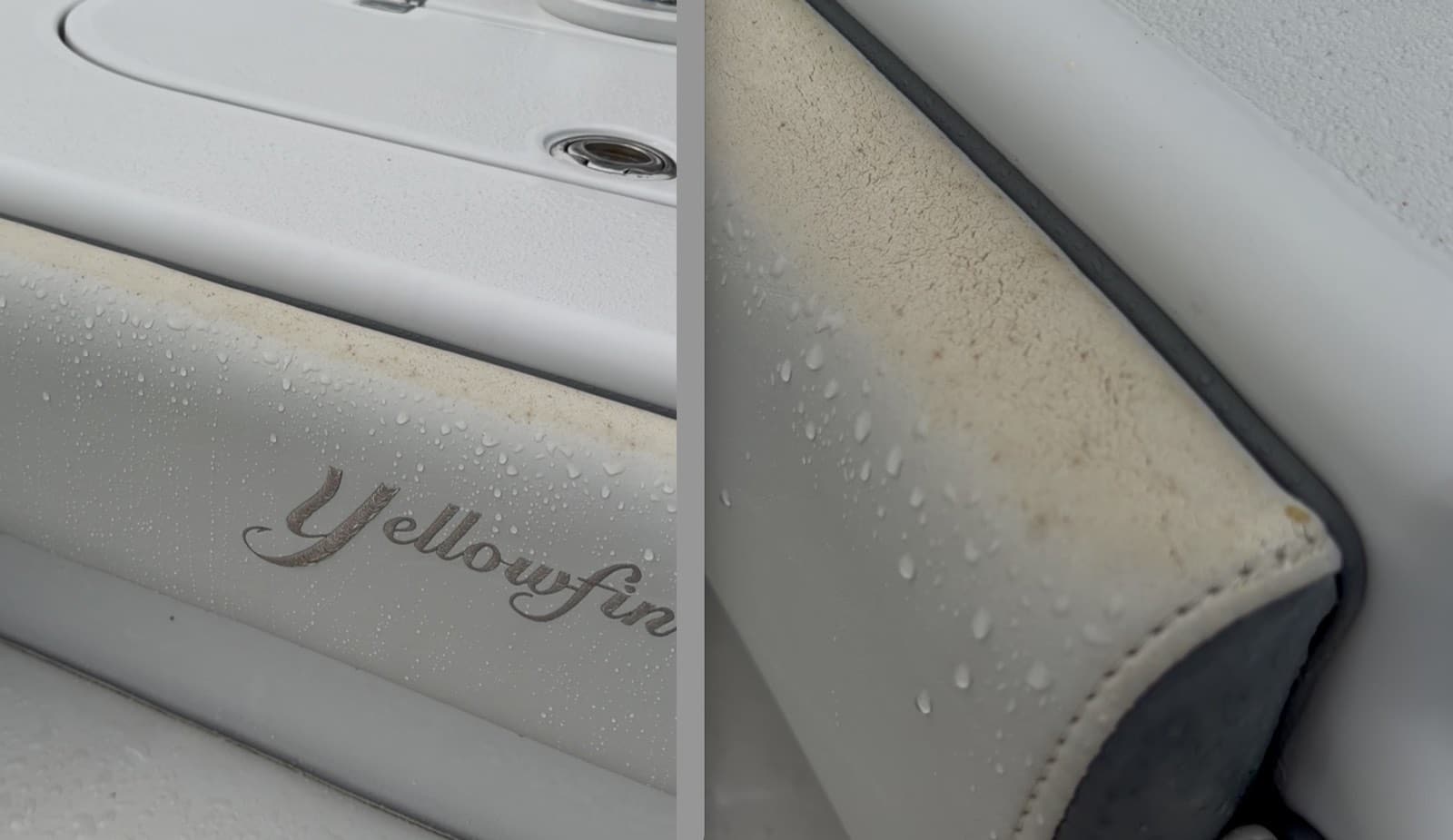 Cracking and discoloration along the upper surface of a bolster before reupholstery